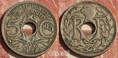 Франция 5 сантимов 1924 года, KM# 875, 416p-043 ♛