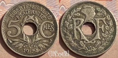 Франция 5 сантимов 1924 года, KM# 875, 486р-123 ♛