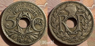 Франция 5 сантимов 1925 года, KM# 875, 336s-070 ♛