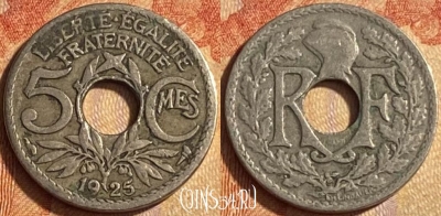 Франция 5 сантимов 1925 года, KM# 875, 446o-133