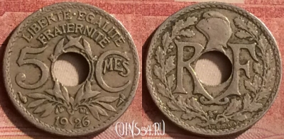Франция 5 сантимов 1926 года, KM# 875, 137m-087