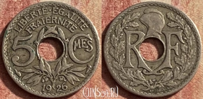 Франция 5 сантимов 1926 года, KM# 875, 145p-096 ♛