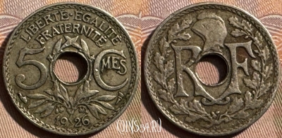Франция 5 сантимов 1926 года, KM# 875, 410s-034 ♛