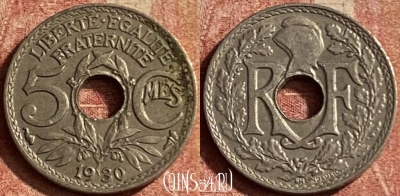 Франция 5 сантимов 1930 года, KM# 875, 133p-045 ♛