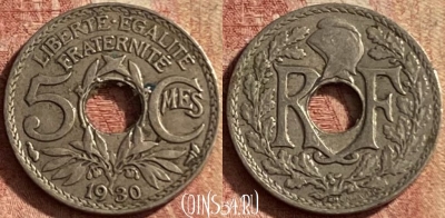 Франция 5 сантимов 1930 года, KM# 875, 144p-044