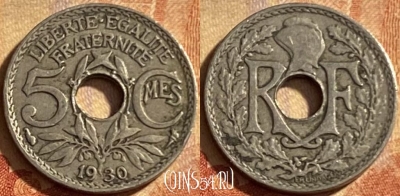 Франция 5 сантимов 1930 года, KM# 875, 207p-083