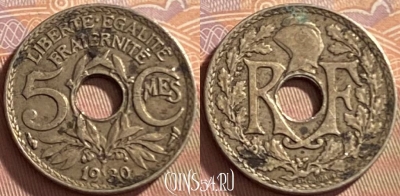 Франция 5 сантимов 1930 года, KM# 875, 217p-128
