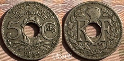 Франция 5 сантимов 1930 года, KM# 875, 247s-103 ♛