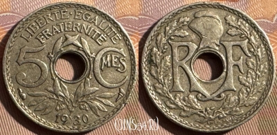 Франция 5 сантимов 1930 года, KM# 875, 375s-098