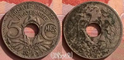 Франция 5 сантимов 1930 года, KM# 875, 394o-073