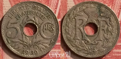 Франция 5 сантимов 1930 года, KM# 875, 397-030
