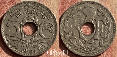 Франция 5 сантимов 1931 года, KM# 875, 132p-142 ♛