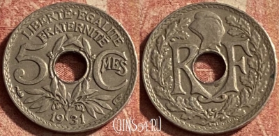 Франция 5 сантимов 1931 года, KM# 875, 144p-111