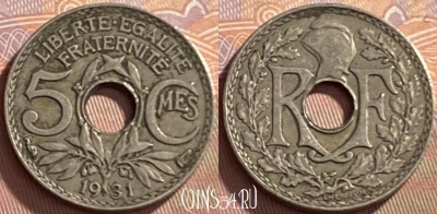 Франция 5 сантимов 1931 года, KM# 875, 216p-033