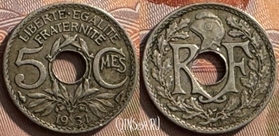 Франция 5 сантимов 1931 года, KM# 875, 271s-117