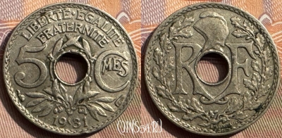 Франция 5 сантимов 1931 года, KM# 875, 343s-046