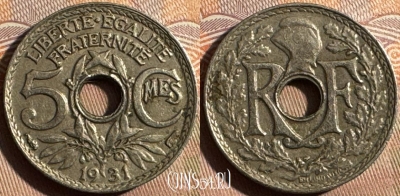 Франция 5 сантимов 1931 года, KM# 875, 356s-106