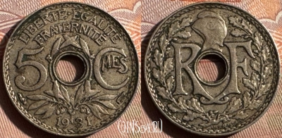 Франция 5 сантимов 1931 года, KM# 875, 357s-035
