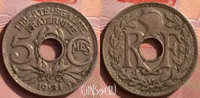 Франция 5 сантимов 1931 года, KM# 875, 394o-021