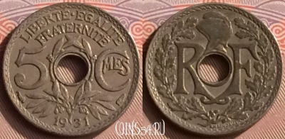 Франция 5 сантимов 1931 года, KM# 875, 398-026