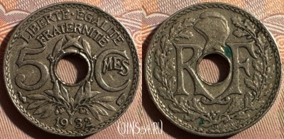 Франция 5 сантимов 1932 года, KM# 875, 348s-093