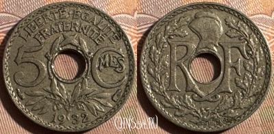 Франция 5 сантимов 1932 года, KM# 875, 353s-071 ♛