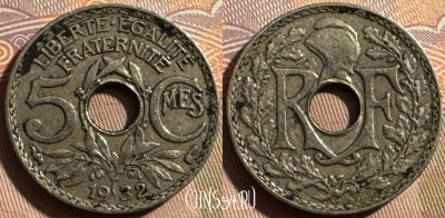 Франция 5 сантимов 1932 года, KM# 875, 396s-092