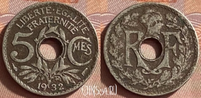 Франция 5 сантимов 1932 года, KM# 875, 421o-073