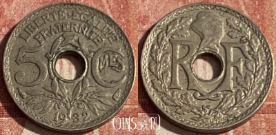 Франция 5 сантимов 1932 года, KM# 875, 424p-086 ♛