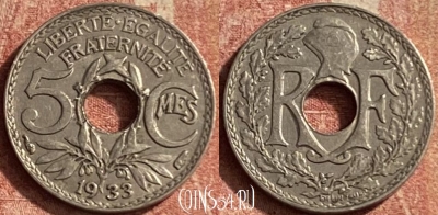 Франция 5 сантимов 1933 года, KM# 875, 144p-123 ♛