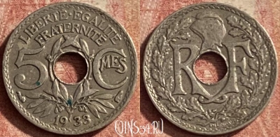 Франция 5 сантимов 1933 года, KM# 875, 145p-136