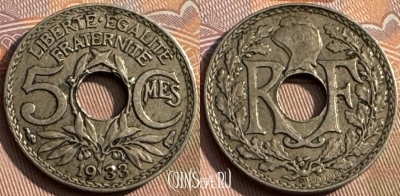 Франция 5 сантимов 1933 года, KM# 875, 167s-004 ♛