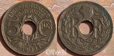 Франция 5 сантимов 1933 года, KM# 875, 399p-020 ♛