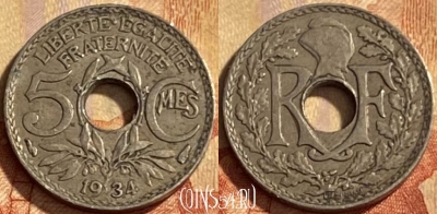 Франция 5 сантимов 1934 года, KM# 875, 207p-049