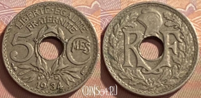 Франция 5 сантимов 1934 года, KM# 875, 217p-118