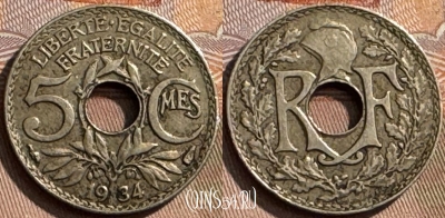 Франция 5 сантимов 1934 года, KM# 875, 311s-087