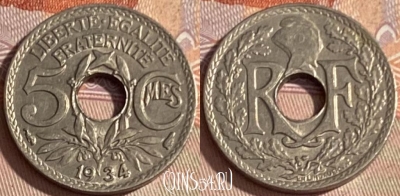 Франция 5 сантимов 1934 года, KM# 875, 385p-024 ♛