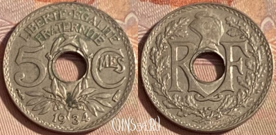 Франция 5 сантимов 1934 года, KM# 875, 397p-075 ♛