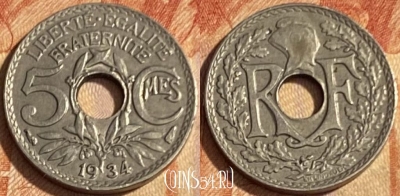 Франция 5 сантимов 1934 года, KM# 875, 463q-143 ♛