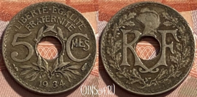Франция 5 сантимов 1934 года, KM# 875, 494р-120 ♛