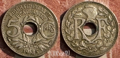 Франция 5 сантимов 1935 года, KM# 875, 122s-144