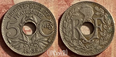 Франция 5 сантимов 1935 года, KM# 875, 132p-020