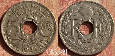Франция 5 сантимов 1934 года, KM# 875, 132p-107 ♛