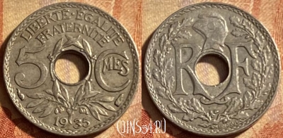 Франция 5 сантимов 1935 года, KM# 875, 208p-070