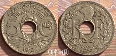 Франция 5 сантимов 1935 года, KM# 875, 217p-035