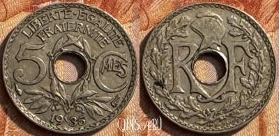 Франция 5 сантимов 1935 года, KM# 875, 277s-017
