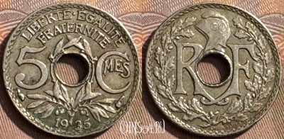 Франция 5 сантимов 1935 года, KM# 875, 315s-031