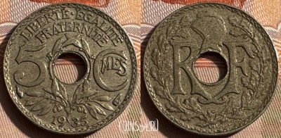 Франция 5 сантимов 1935 года, KM# 875, 329s-032