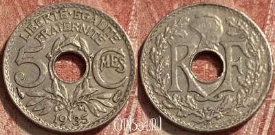 Франция 5 сантимов 1935 года, KM# 875, 339q-003 ♛