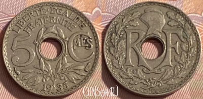 Франция 5 сантимов 1935 года, KM# 875, 343p-064 ♛